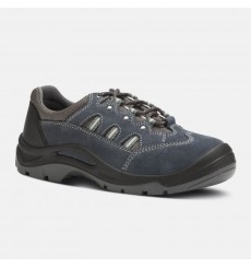CHAUSSURES BASSE CUIR CROUTE VELOURS GRIS ET TOILE S1P